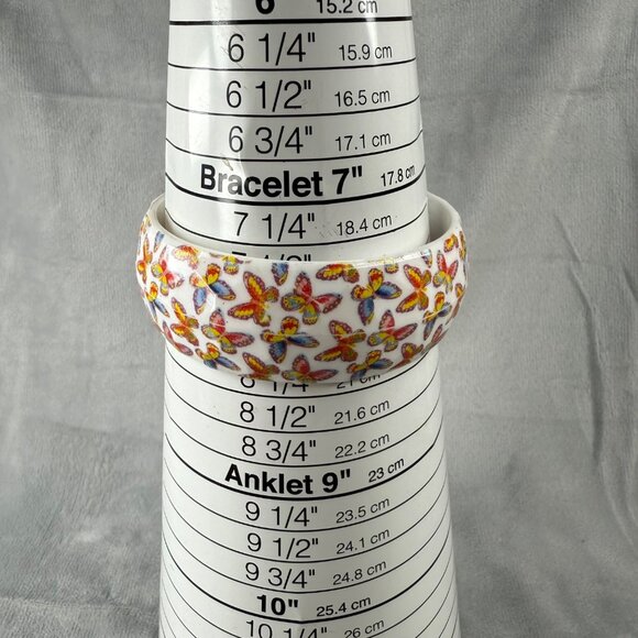 Butterfly Pattern White Plastic Bangle Bracelet Colorful Design Women Slip On - Picture 4 of 16